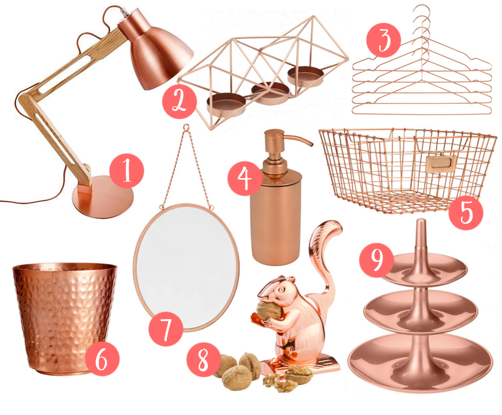 9 koperen interieur items!